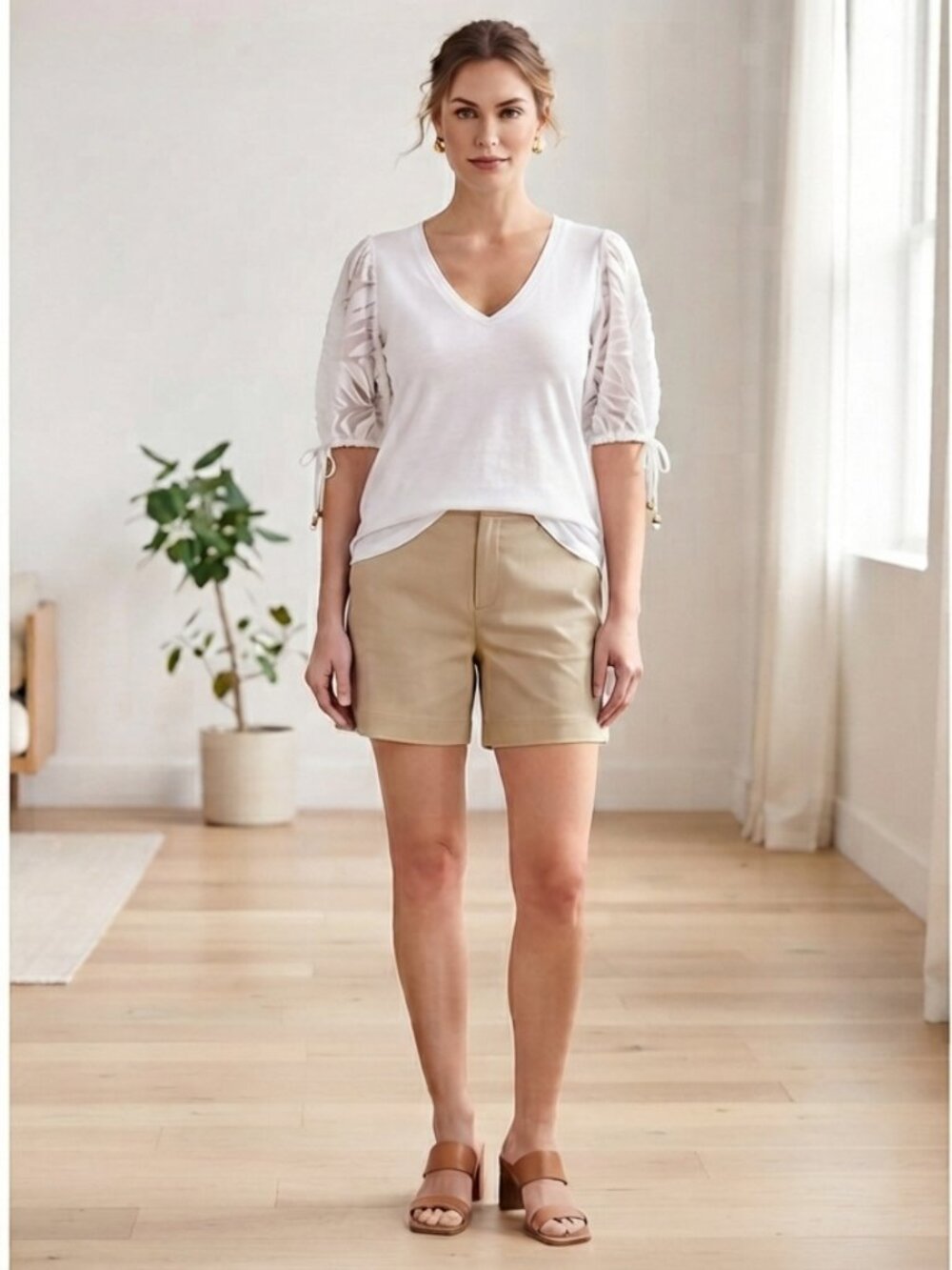 Michael Kors White V-Neck Short Sleeve Top